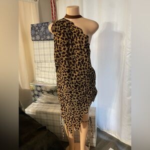 Tarzan cave man Leopard Print One-Shoulder costume outfit Dress shorts one size